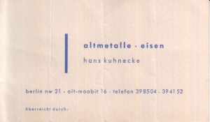 Visitenkarte Altmetall Eisen Kuhnecke 1954