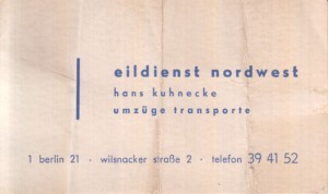Visitenkarte Eildienst Nordwest Kuhnecke 1964